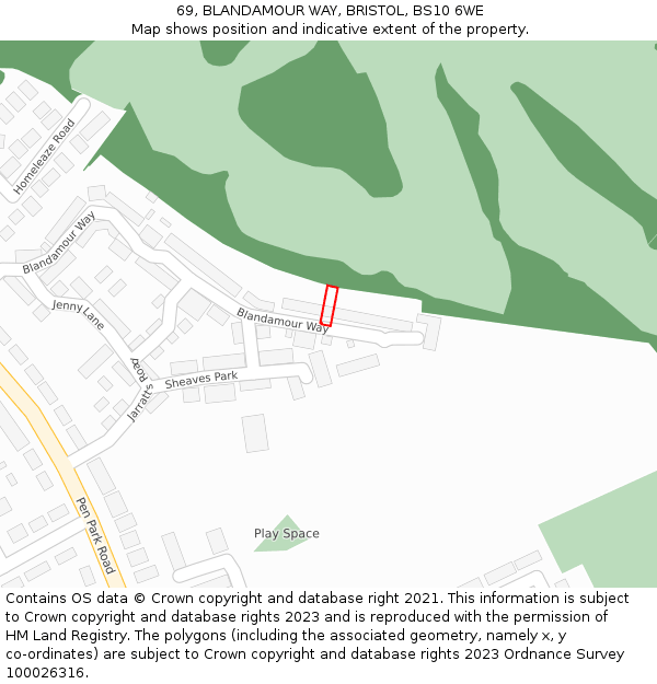 69, BLANDAMOUR WAY, BRISTOL, BS10 6WE: Location map and indicative extent of plot