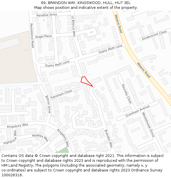 69, BRANDON WAY, KINGSWOOD, HULL, HU7 3EL: Location map and indicative extent of plot