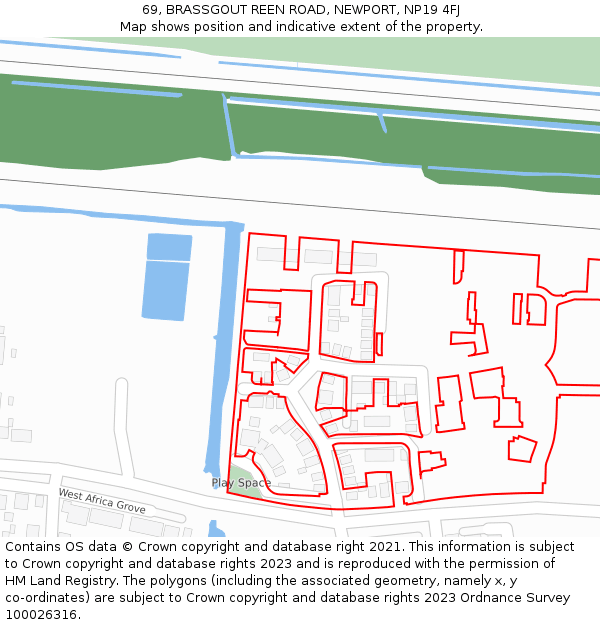 69, BRASSGOUT REEN ROAD, NEWPORT, NP19 4FJ: Location map and indicative extent of plot