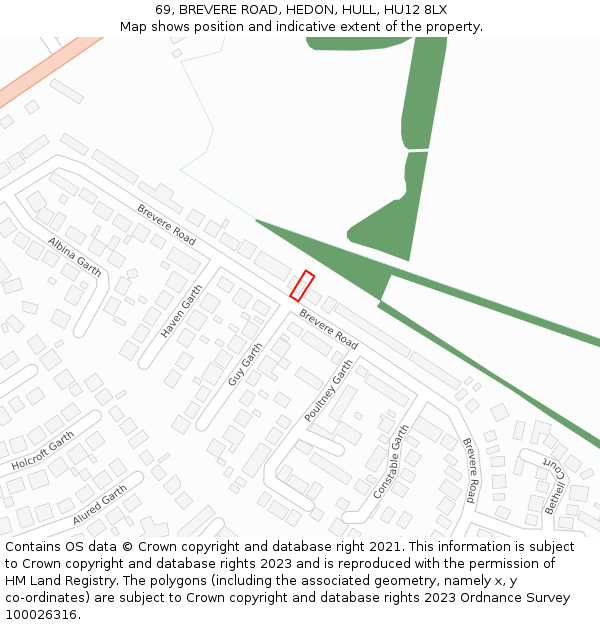 69, BREVERE ROAD, HEDON, HULL, HU12 8LX: Location map and indicative extent of plot