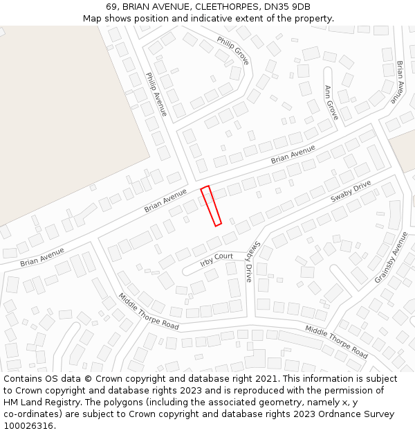 69, BRIAN AVENUE, CLEETHORPES, DN35 9DB: Location map and indicative extent of plot