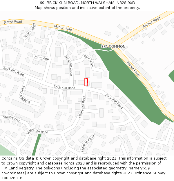 69, BRICK KILN ROAD, NORTH WALSHAM, NR28 9XD: Location map and indicative extent of plot