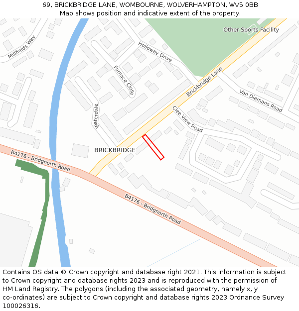 69, BRICKBRIDGE LANE, WOMBOURNE, WOLVERHAMPTON, WV5 0BB: Location map and indicative extent of plot