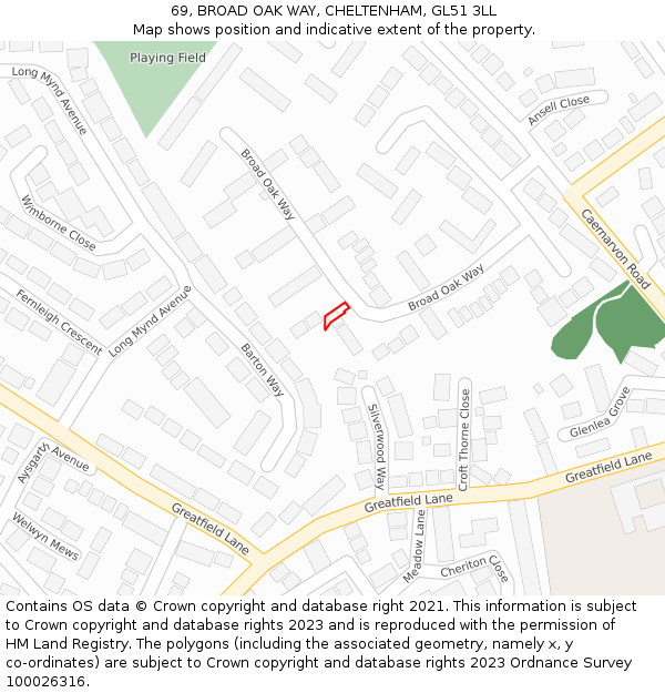 69, BROAD OAK WAY, CHELTENHAM, GL51 3LL: Location map and indicative extent of plot