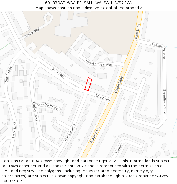 69, BROAD WAY, PELSALL, WALSALL, WS4 1AN: Location map and indicative extent of plot