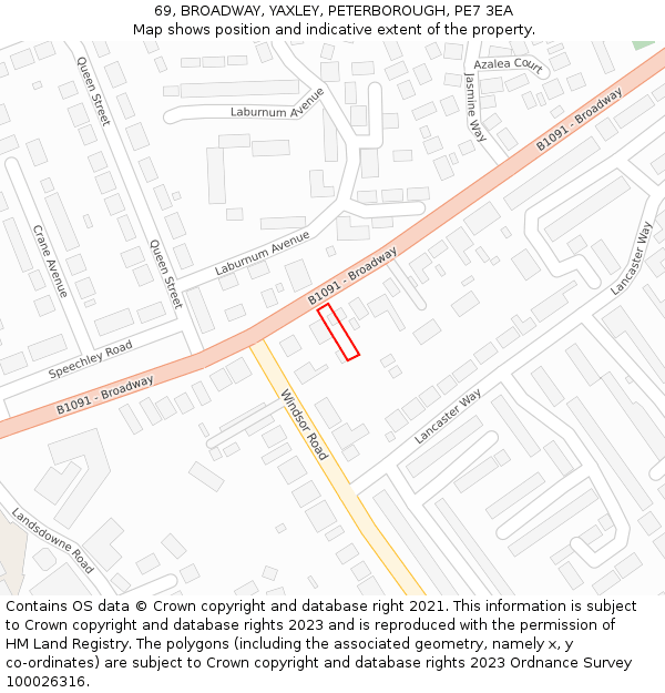 69, BROADWAY, YAXLEY, PETERBOROUGH, PE7 3EA: Location map and indicative extent of plot