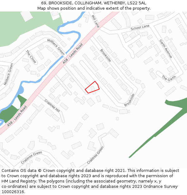 69, BROOKSIDE, COLLINGHAM, WETHERBY, LS22 5AL: Location map and indicative extent of plot