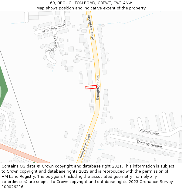 69, BROUGHTON ROAD, CREWE, CW1 4NW: Location map and indicative extent of plot