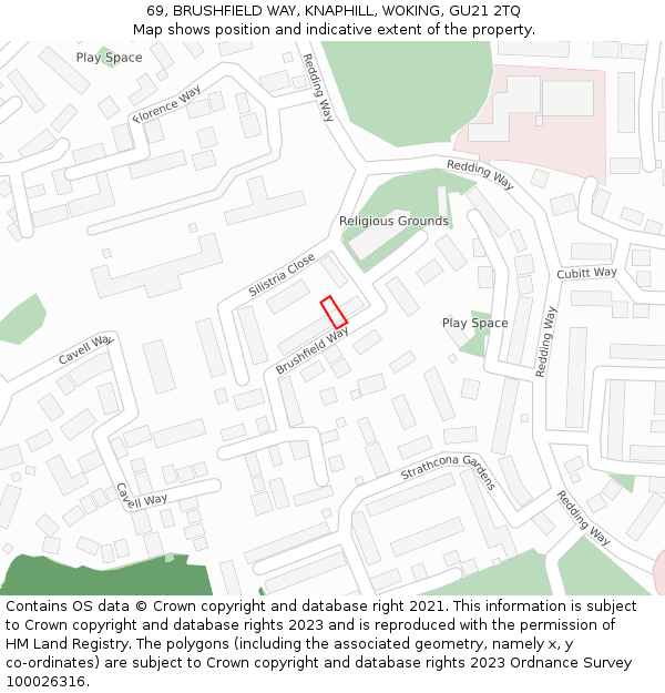 69, BRUSHFIELD WAY, KNAPHILL, WOKING, GU21 2TQ: Location map and indicative extent of plot