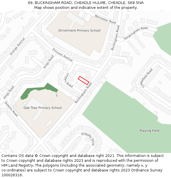 69, BUCKINGHAM ROAD, CHEADLE HULME, CHEADLE, SK8 5NA: Location map and indicative extent of plot