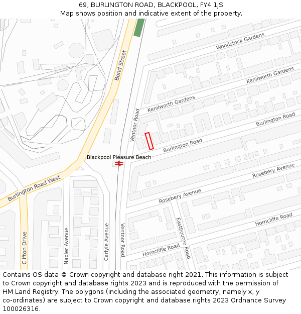 69, BURLINGTON ROAD, BLACKPOOL, FY4 1JS: Location map and indicative extent of plot