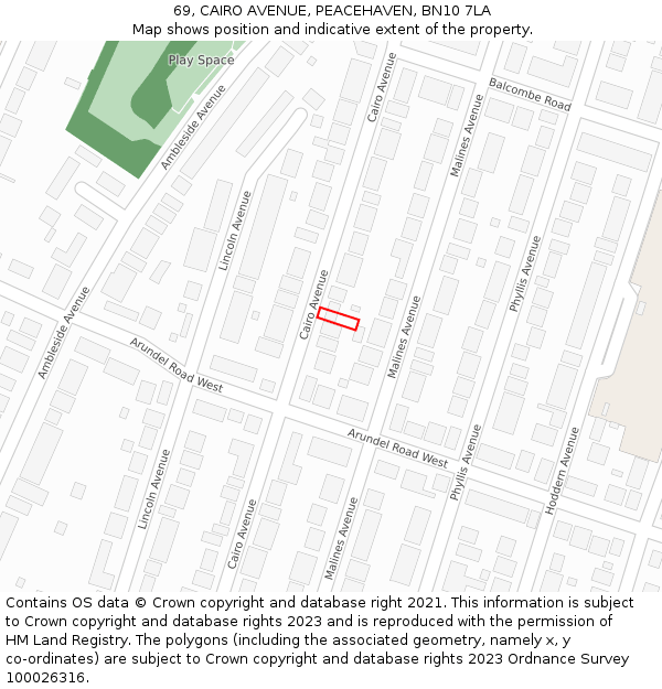 69, CAIRO AVENUE, PEACEHAVEN, BN10 7LA: Location map and indicative extent of plot