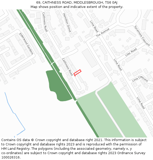 69, CAITHNESS ROAD, MIDDLESBROUGH, TS6 0AJ: Location map and indicative extent of plot