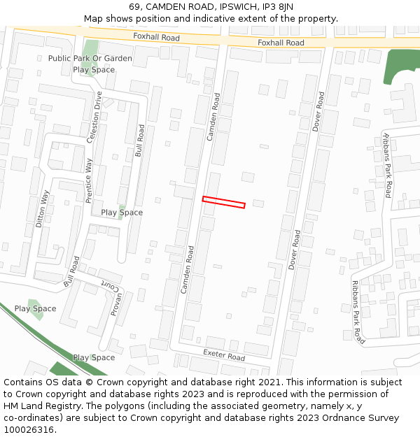 69, CAMDEN ROAD, IPSWICH, IP3 8JN: Location map and indicative extent of plot