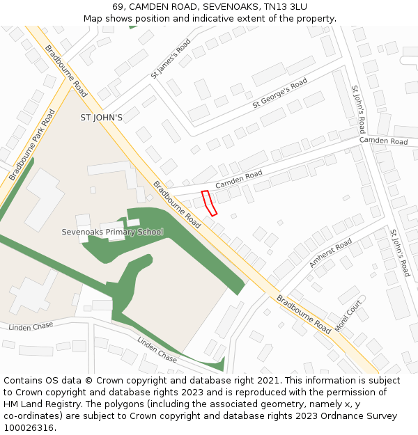 69, CAMDEN ROAD, SEVENOAKS, TN13 3LU: Location map and indicative extent of plot