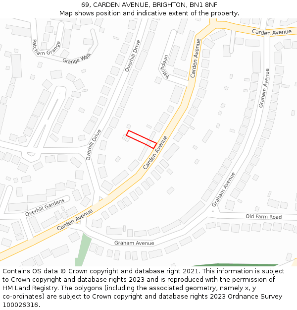 69, CARDEN AVENUE, BRIGHTON, BN1 8NF: Location map and indicative extent of plot