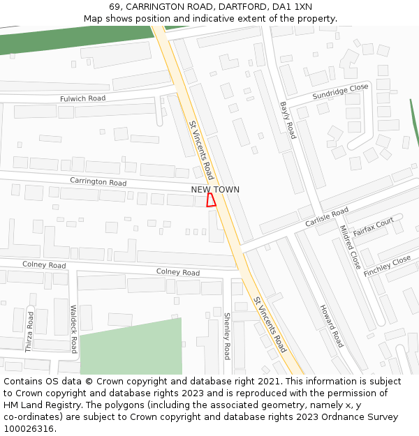 69, CARRINGTON ROAD, DARTFORD, DA1 1XN: Location map and indicative extent of plot