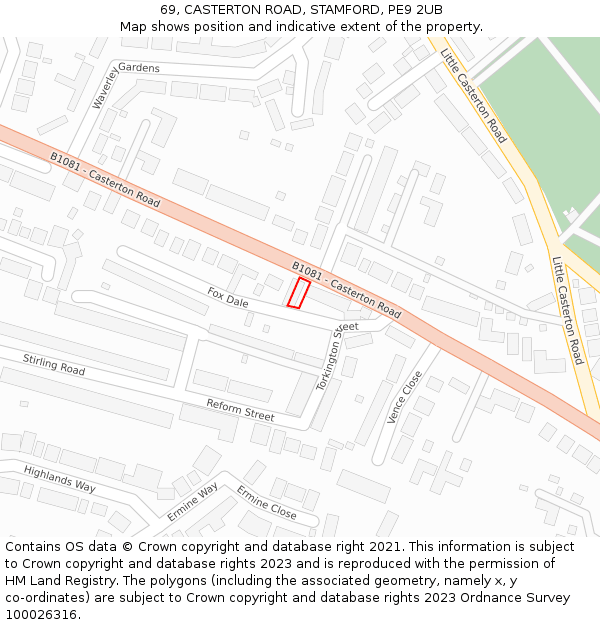 69, CASTERTON ROAD, STAMFORD, PE9 2UB: Location map and indicative extent of plot