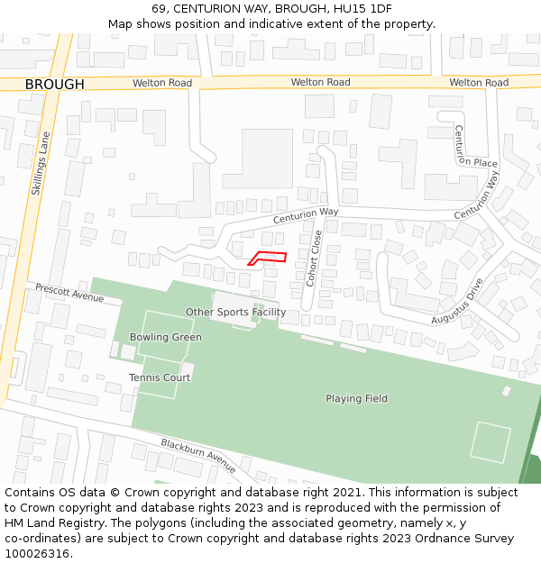 69, CENTURION WAY, BROUGH, HU15 1DF: Location map and indicative extent of plot