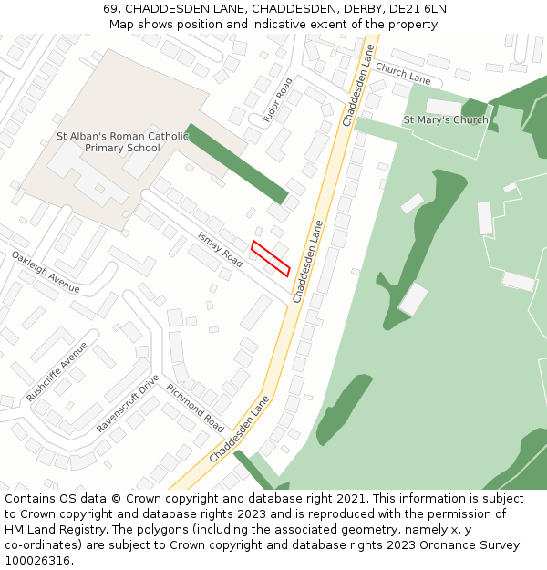 69, CHADDESDEN LANE, CHADDESDEN, DERBY, DE21 6LN: Location map and indicative extent of plot