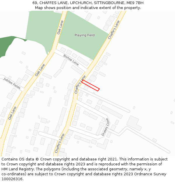 69, CHAFFES LANE, UPCHURCH, SITTINGBOURNE, ME9 7BH: Location map and indicative extent of plot