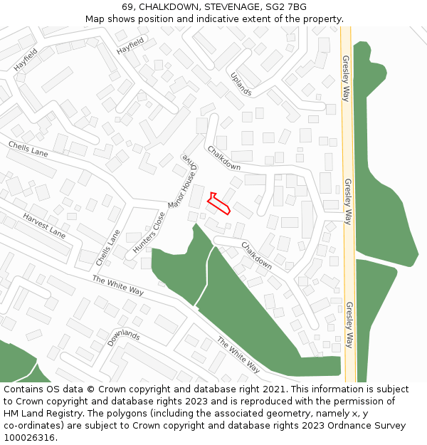 69, CHALKDOWN, STEVENAGE, SG2 7BG: Location map and indicative extent of plot