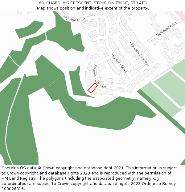 69, CHAROLAIS CRESCENT, STOKE-ON-TRENT, ST3 4TD: Location map and indicative extent of plot