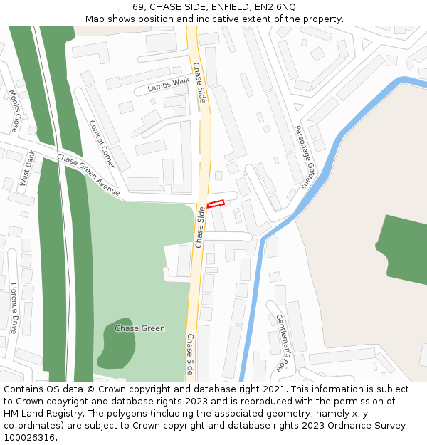 69, CHASE SIDE, ENFIELD, EN2 6NQ: Location map and indicative extent of plot