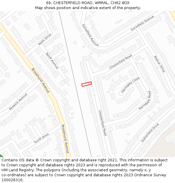 69, CHESTERFIELD ROAD, WIRRAL, CH62 8DX: Location map and indicative extent of plot