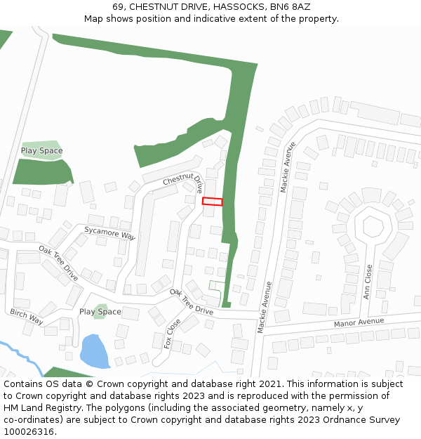 69, CHESTNUT DRIVE, HASSOCKS, BN6 8AZ: Location map and indicative extent of plot