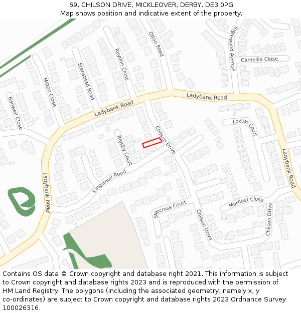 69, CHILSON DRIVE, MICKLEOVER, DERBY, DE3 0PG: Location map and indicative extent of plot