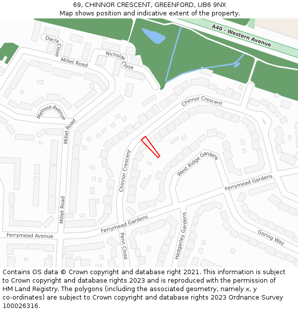 69, CHINNOR CRESCENT, GREENFORD, UB6 9NX: Location map and indicative extent of plot