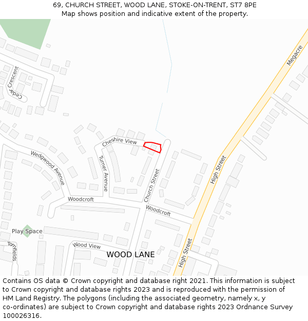 69, CHURCH STREET, WOOD LANE, STOKE-ON-TRENT, ST7 8PE: Location map and indicative extent of plot