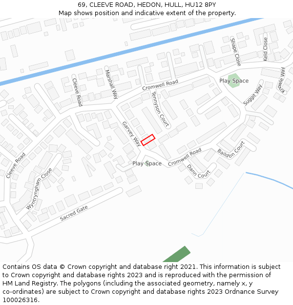 69, CLEEVE ROAD, HEDON, HULL, HU12 8PY: Location map and indicative extent of plot