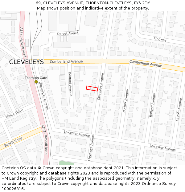 69, CLEVELEYS AVENUE, THORNTON-CLEVELEYS, FY5 2DY: Location map and indicative extent of plot