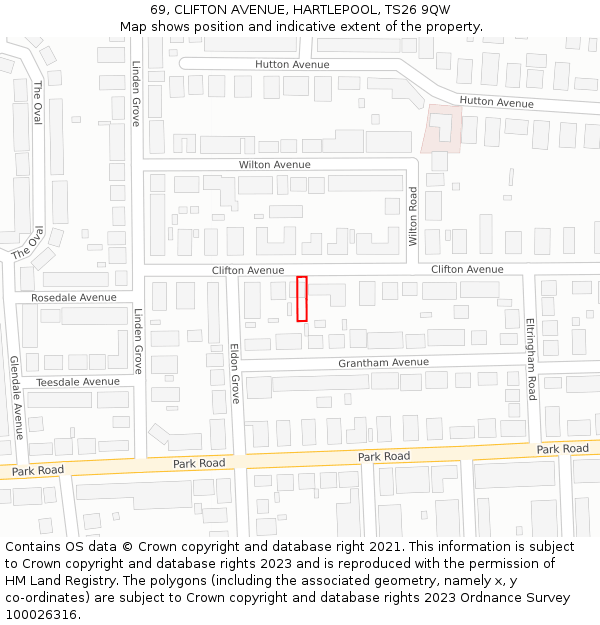 69, CLIFTON AVENUE, HARTLEPOOL, TS26 9QW: Location map and indicative extent of plot