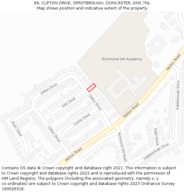 69, CLIFTON DRIVE, SPROTBROUGH, DONCASTER, DN5 7NL: Location map and indicative extent of plot