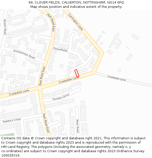 69, CLOVER FIELDS, CALVERTON, NOTTINGHAM, NG14 6PQ: Location map and indicative extent of plot