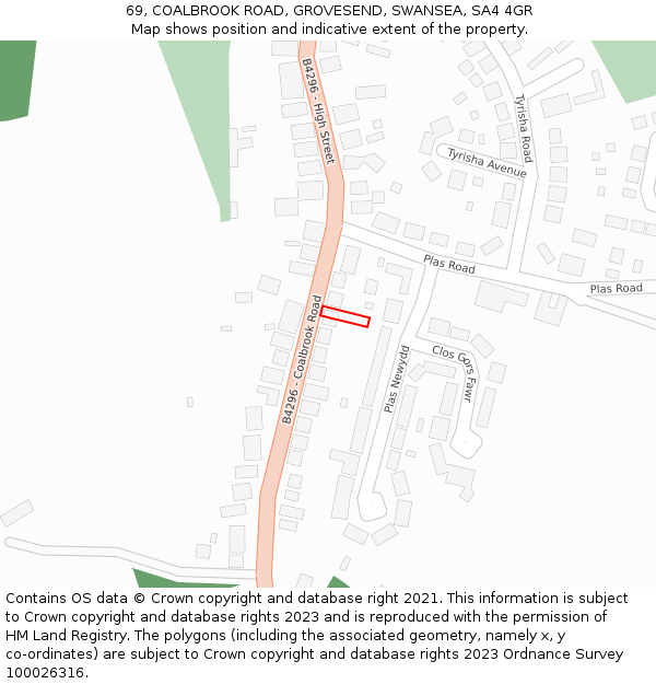 69, COALBROOK ROAD, GROVESEND, SWANSEA, SA4 4GR: Location map and indicative extent of plot