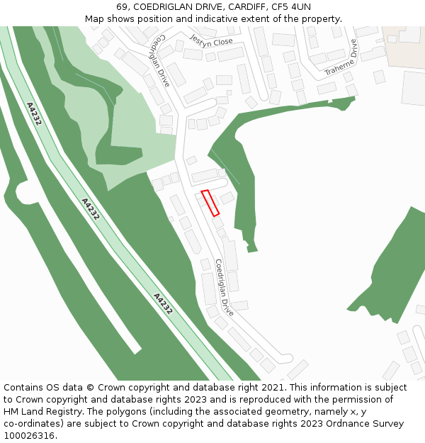 69, COEDRIGLAN DRIVE, CARDIFF, CF5 4UN: Location map and indicative extent of plot