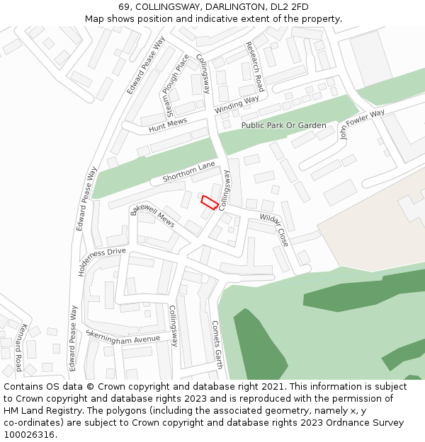 69, COLLINGSWAY, DARLINGTON, DL2 2FD: Location map and indicative extent of plot