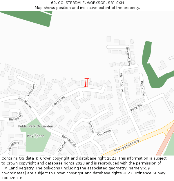 69, COLSTERDALE, WORKSOP, S81 0XH: Location map and indicative extent of plot