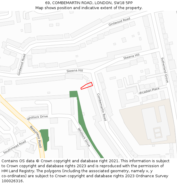 69, COMBEMARTIN ROAD, LONDON, SW18 5PP: Location map and indicative extent of plot