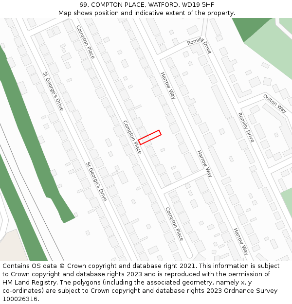 69, COMPTON PLACE, WATFORD, WD19 5HF: Location map and indicative extent of plot