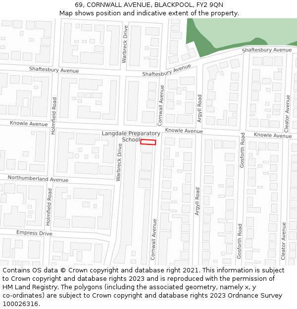 69, CORNWALL AVENUE, BLACKPOOL, FY2 9QN: Location map and indicative extent of plot