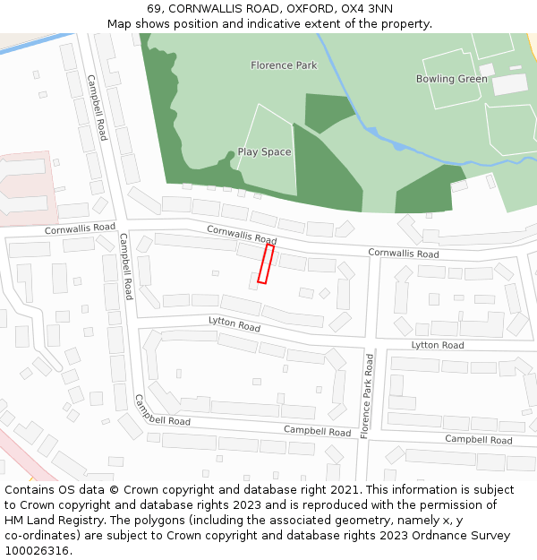 69, CORNWALLIS ROAD, OXFORD, OX4 3NN: Location map and indicative extent of plot