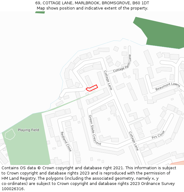 69, COTTAGE LANE, MARLBROOK, BROMSGROVE, B60 1DT: Location map and indicative extent of plot