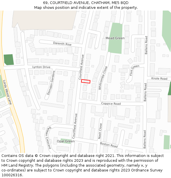 69, COURTFIELD AVENUE, CHATHAM, ME5 8QD: Location map and indicative extent of plot