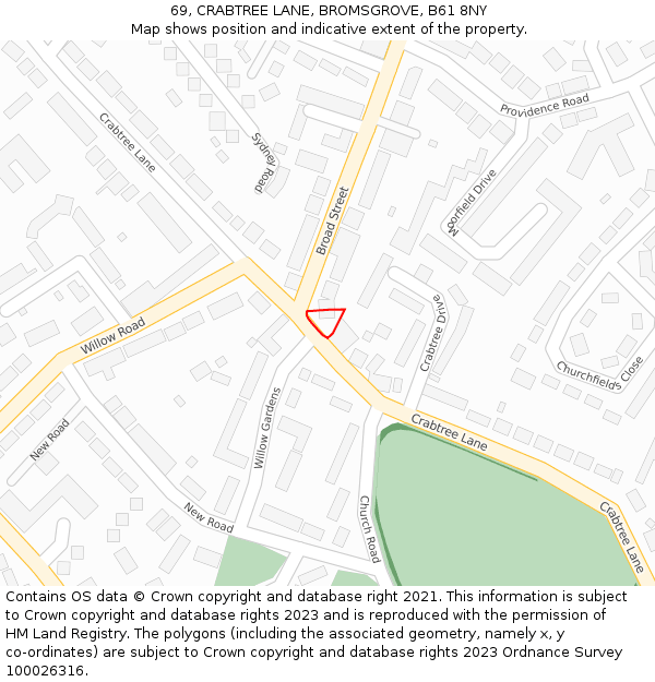 69, CRABTREE LANE, BROMSGROVE, B61 8NY: Location map and indicative extent of plot