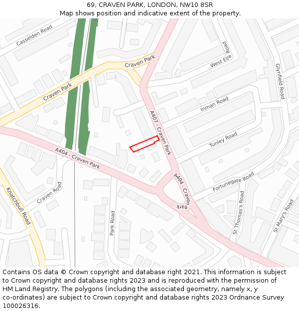 69, CRAVEN PARK, LONDON, NW10 8SR: Location map and indicative extent of plot